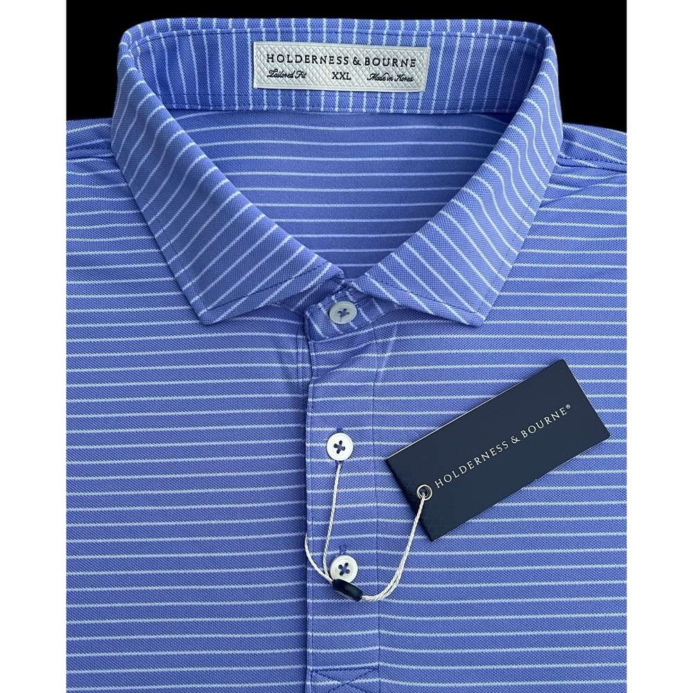 Holderness & Bourne The Gordon Mens Golf Polo Lavender White Striped Size XXL